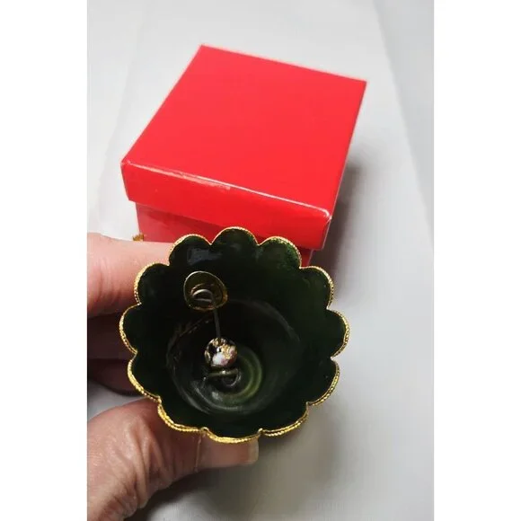 Vtg Cloisonne Enamel Floral Bell Brass Tone w/bright Yellow Enamel Interior 2" - Picture 3 of 3